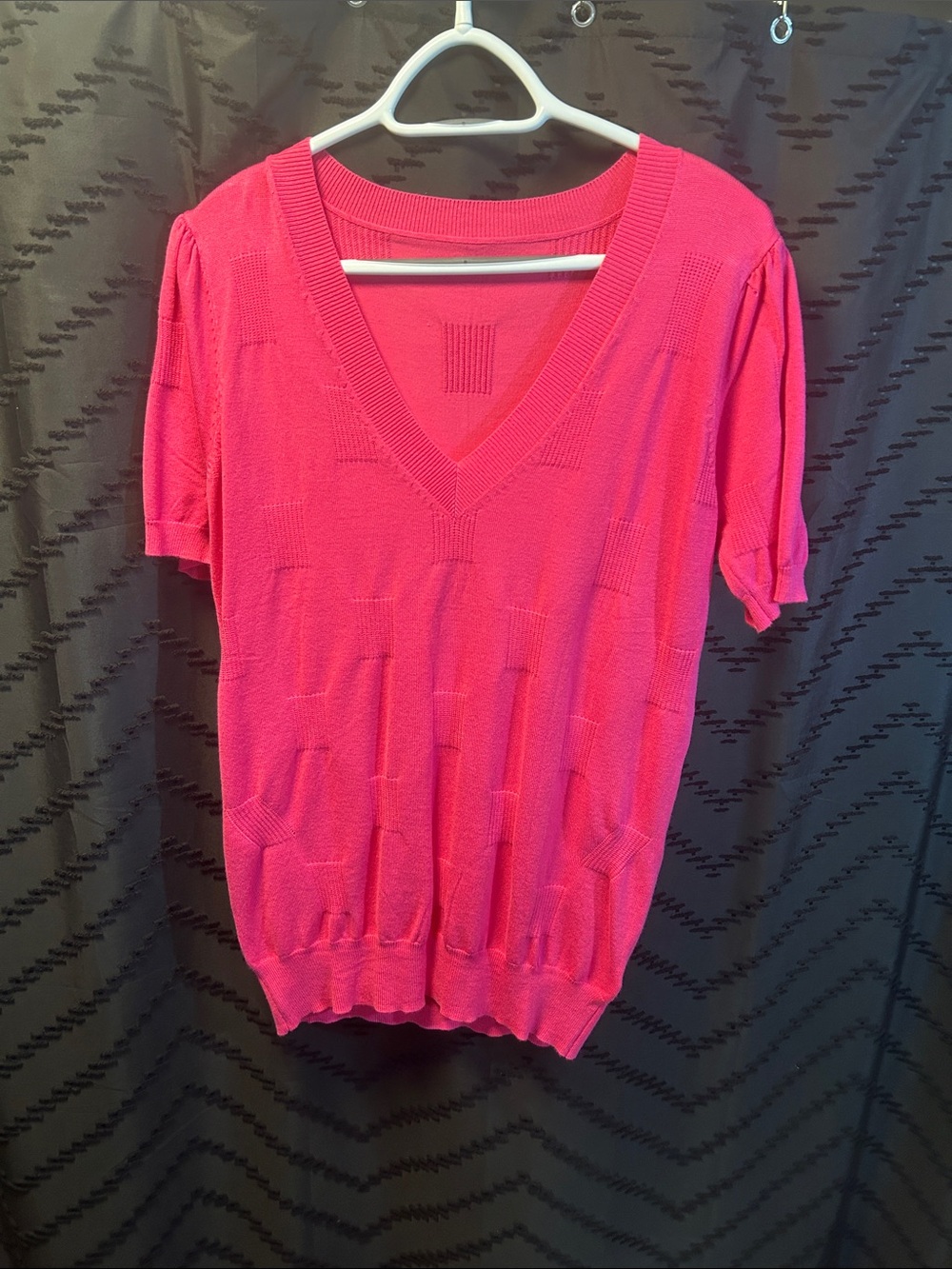 Bright Pink V-Neck Short Sleeve Women’s Sweater